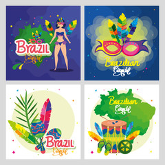 set of poster carnival brazil with decoration vector illustration design
