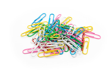 Colorful paper clips isolated on white background