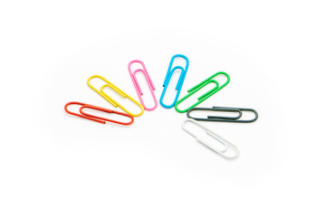 Colorful paper clips isolated on white background