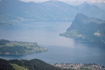 Charming view of lake with mountain Looking from top of Pilatus mountain for background ,copy space, Pilatus, Lucerne, Switzerland