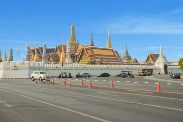Beautiful landscape view of Wat Phra Kaew or Temple of the Emerald Buddha in Bangkok, Thailand.