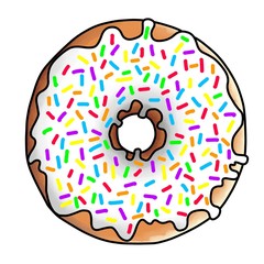 illustration of  a donut with sugar and rainbow sprinkle