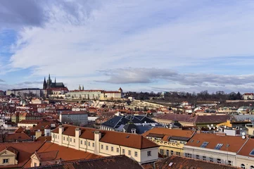 Deurstickers Panoramic view of the city of Prague with the castle in background (Prague, Czech Republic, Europe) © Tommaso