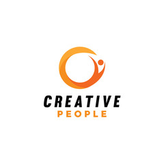 Obraz premium People logo design vector template with Flat circle Concept style. person icon for communication, community, friendship, network,teamwork, partnership, society, Company And Business.