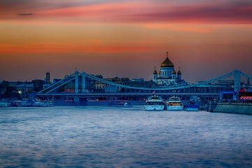 Naklejka premium sunset bridge from Moscow, Russia
