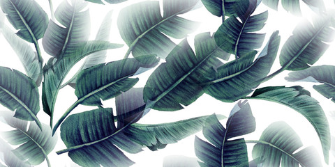 Motif floral sans couture avec des feuilles tropicales sur fond clair. Conception de modèles pour textiles, intérieur, vêtements, papier peint. Illustration aquarelle