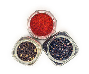 Various hot spices on white