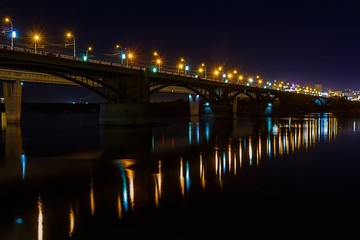 Fototapeta na wymiar dark night bridge from Novosibirsk, Russia
