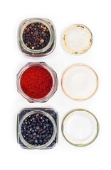 Various hot spices on white