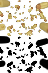 Background of pistol cartridges, with the effect of depth of field. Completed with a black mask.