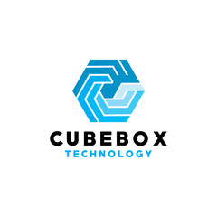 Cube Box Technology logo design vector template with Modern Line Concept style. geometry icon for software, system, internet, app, network, development, digital, website, Company And Business.