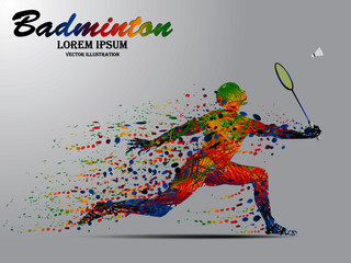 Visual drawing of sport man in start badminton game at fast of speed on stadium, colorful beautiful design style on white background for vector illustration, exercise sport concept