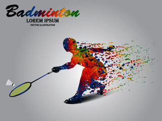 Visual drawing of sport man in start badminton game at fast of speed on stadium, colorful beautiful design style on white background for vector illustration, exercise sport concept