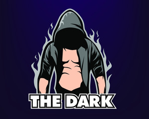 THE DARK MASCOT LOGO ISOLATED, MAN WITH HOODIE, LOGO FOR TEAM_EPS10