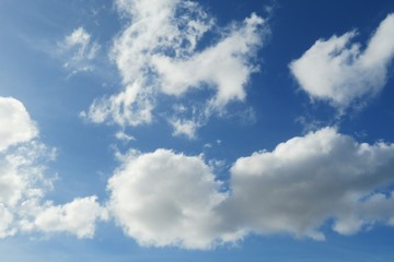 Blue sky with fluffy clouds, natural background