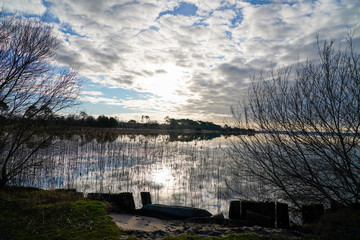 sunset wild lake over lac de sanguinet landes france