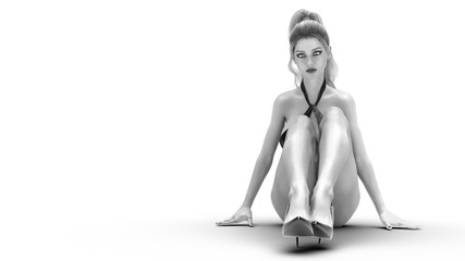 Woman monokini swimsuit.