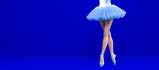 3D Ballerina legs blue classic pointe shoes and ballet tutu