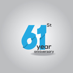 61 Years Anniversary Celebration Blue and White Vector Template Design Illustration