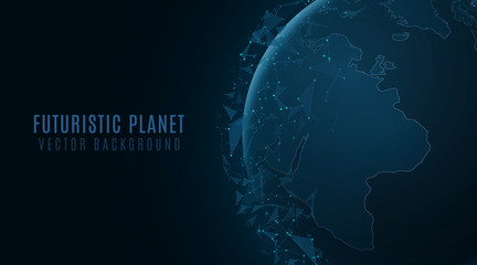 Futuristic planet Earth with glowing plexus triangles. Abstract global world. Background for your scientific or business project. Vector illustration
