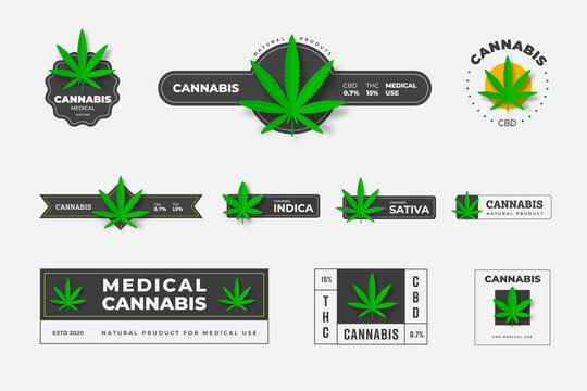Set of vector logos of organic hemp sbd and thc on a white background.