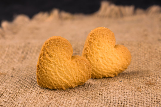  Two heart shaped cookies.Close-up.
