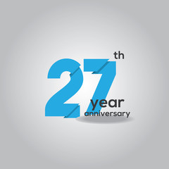 27 Years Anniversary Celebration Blue and White Vector Template Design Illustration