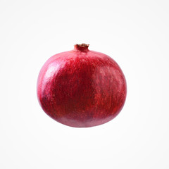 Delicious vibrant red whole pomergranate isolat on white background.
