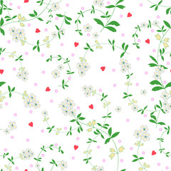 Seamless vector floral pattern with flowers and hearts