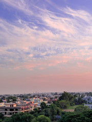panorama of city at sunset