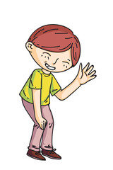 Cute happy laughing boy standing isolated on white