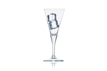 ice cubes in champagne glass on white background with clipping paths.