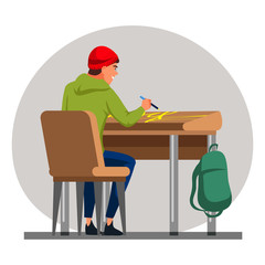 Student drawing on school desk spoil furniture