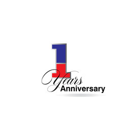 1 Years Anniversary Celebration Red and Blue Vector Template Design Illustration