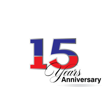 15 Years Anniversary Celebration Red and Blue Vector Template Design Illustration