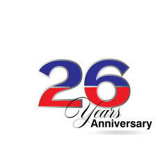 26 Years Anniversary Celebration Red and Blue Vector Template Design Illustration