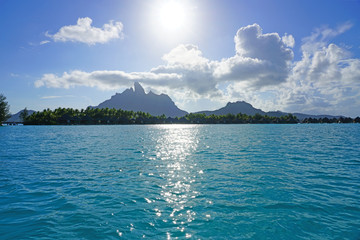 View of the Mont Otemanu mountain reflecting in water in Bora Bora, French Polynesia, South Pacific - obrazy, fototapety, plakaty