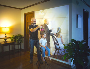 Father with child and reflection