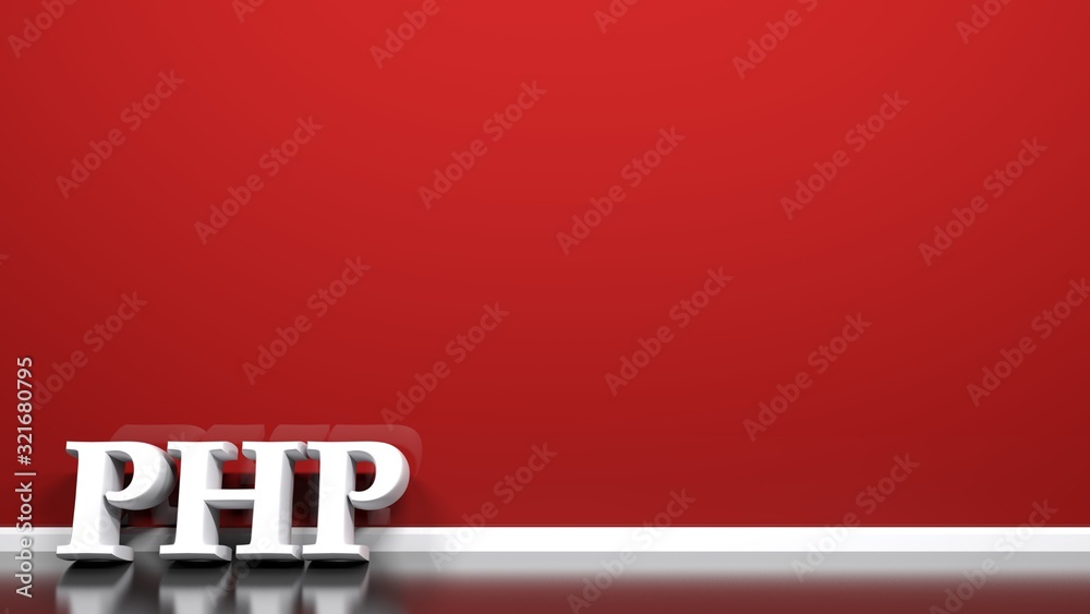 Poster php write at red wall - 3d rendering illustration