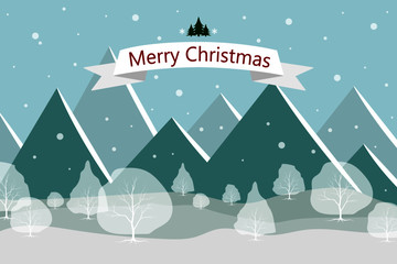 Fototapeta na wymiar tree forest background and snowing for winter season concept.Hand drawn isolated illustrations.Merry Christmas and Happy New year Background style.