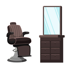 Barbershop seat with chair and mirror on white