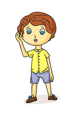 Surprise shocked boy full length portrait on white