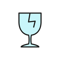 Vector broken glass, fragile delivery flat color line icon.