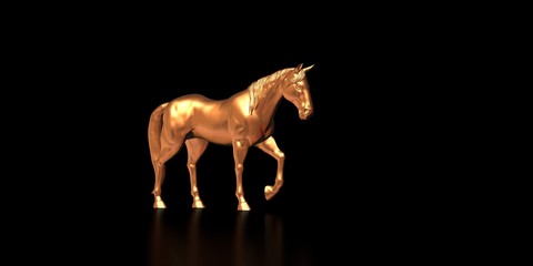 Fototapeta na wymiar gold horse on a black background 3d illustration