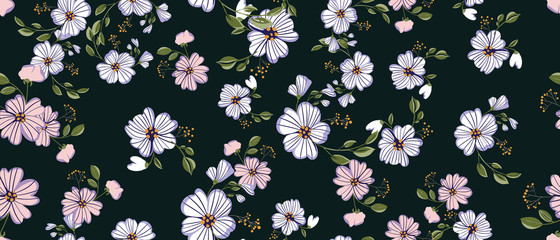 Fashionable cute pattern in nativel flowers. Floral seamless background for textiles, fabrics, covers, wallpapers, print, gift wrapping or any purpose.