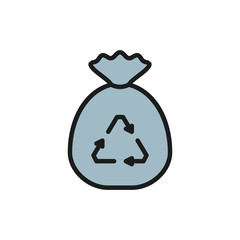 Garbage bag, waste recycling, bagful trash flat color line icon.