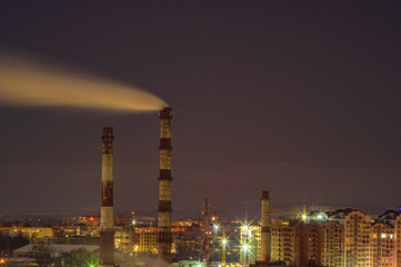 Fototapeta na wymiar Panorama of the night Ukrainian city from a height