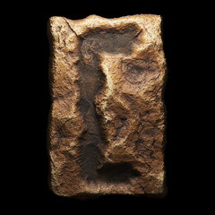 Rocky symbol left square bracket. Font of stone isolated on black background. 3d