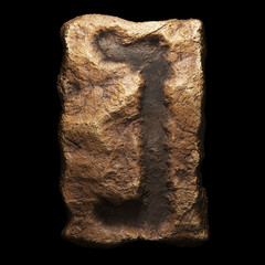 Rocky symbol right square bracket. Font of stone isolated on black background. 3d