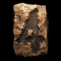 Rocky number 4. Font of stone isolated on black background. 3d